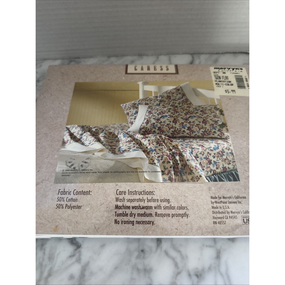 Vintage Caress Twin Flat Sheet Ashlee  Percale NEW USA 39 X 76 in